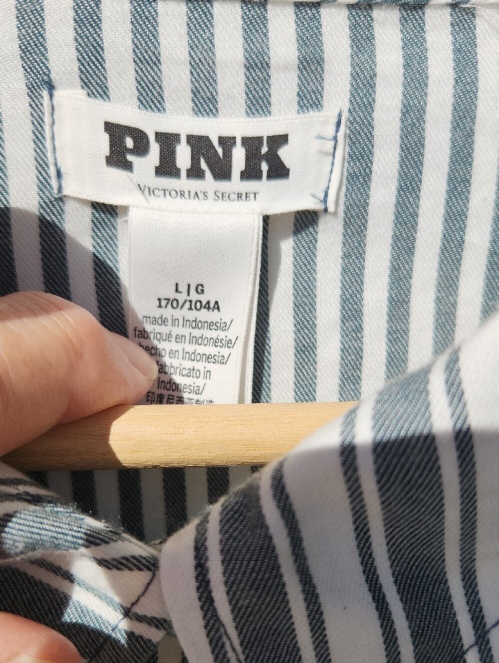 PINK Victoria's Secret White & Dark Green Striped Button-Down Shirt - Picture 4 of 5
